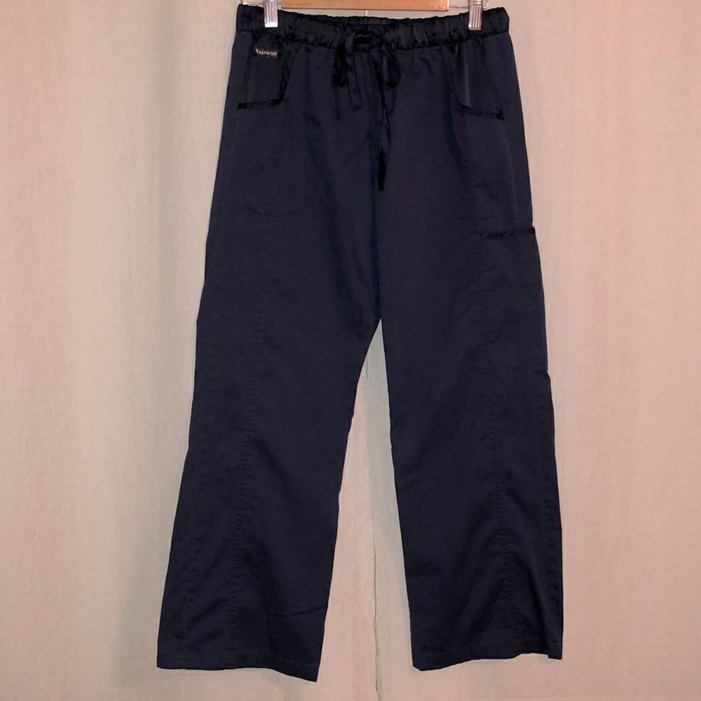 Rampage MP Navy Satin Details Drawstring Cargo Scrub Pants